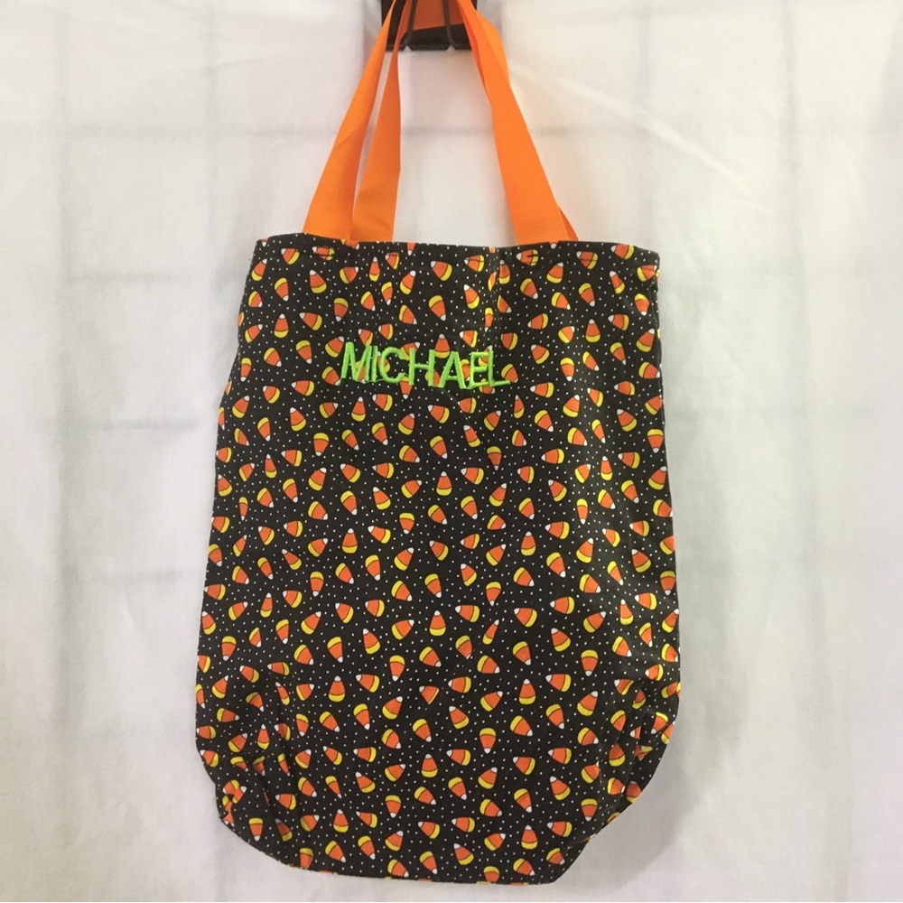 Handmade Halloween Treat Tote Bag Candy Corn Black & White Polka Dots